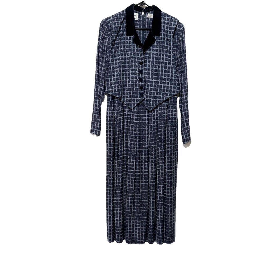 Vintage Karin Stevens Velvet Collar Maxi Dress Womens 6 Blue Secretary Dress